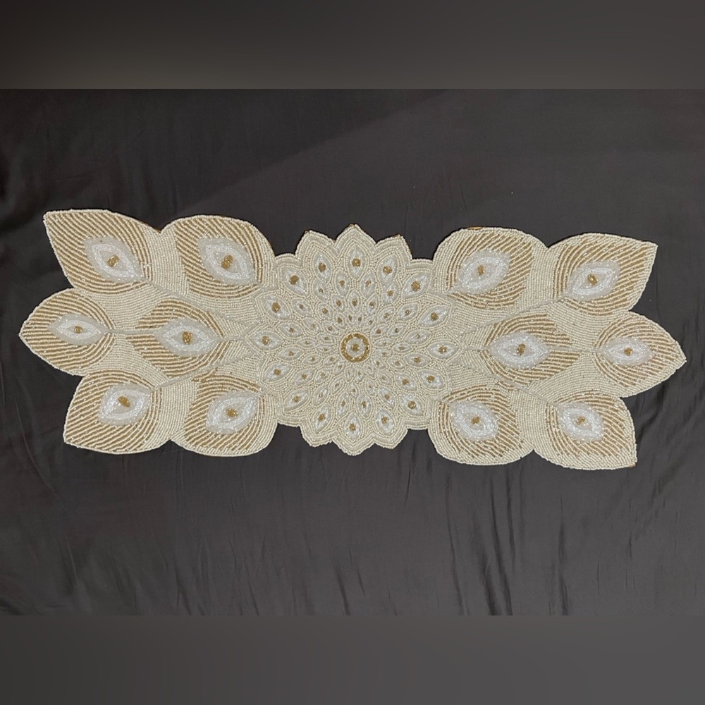 beaded table runner peacock